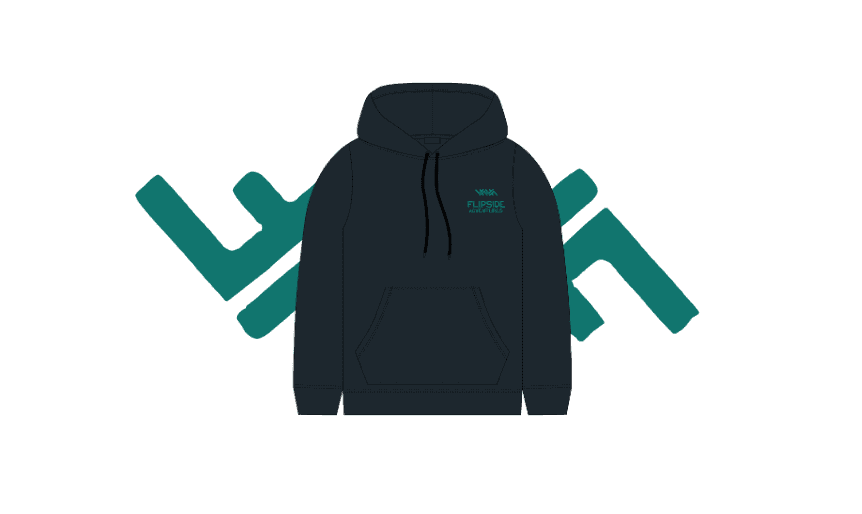 flipside adventures hoodie merch front